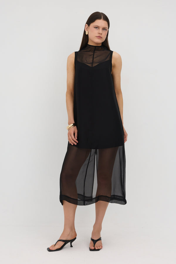 Black Milano Organza Midi Dress