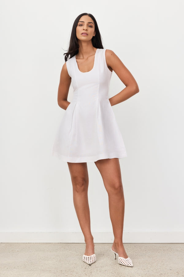 White Alara Linen Mini Dress
