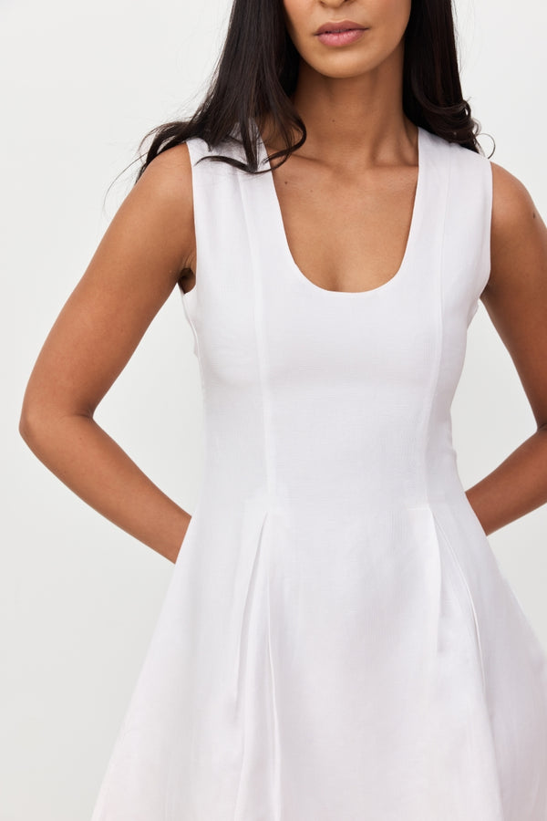 White Alara Linen Mini Dress