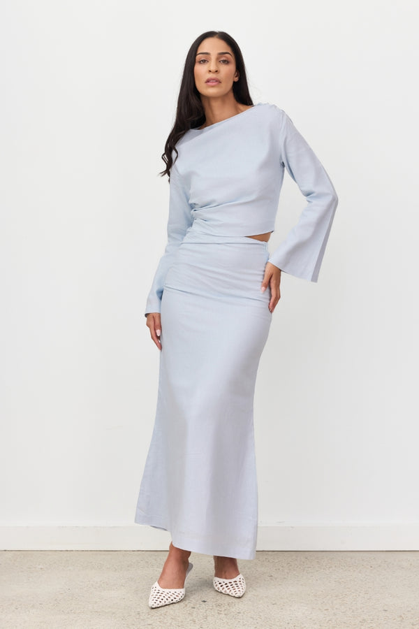 Sky Blue Celeste Linen Maxi Skirt