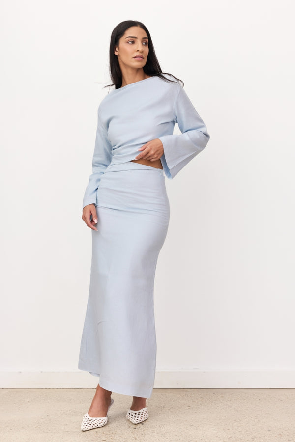 Sky Blue Celeste Linen Maxi Skirt