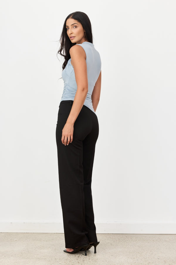 Sky Blue Lune Asymmetrical Sleeveless Top