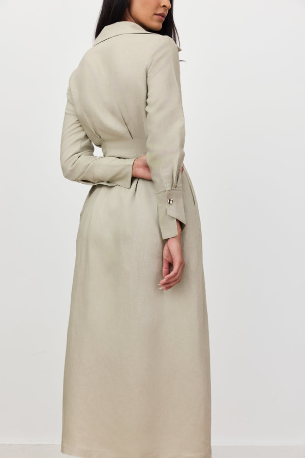 Sage Florence Long Sleeve Linen Maxi Dress