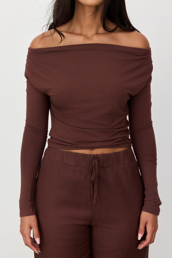 Brown Celine Multi-Way Long Sleeve Top