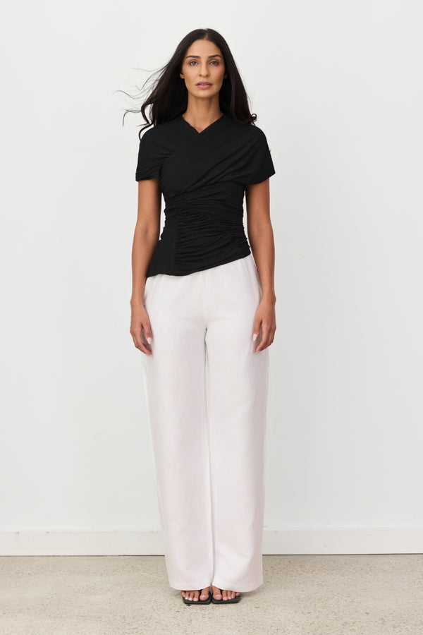 Black Veda Asymmetrical Short Sleeve Top