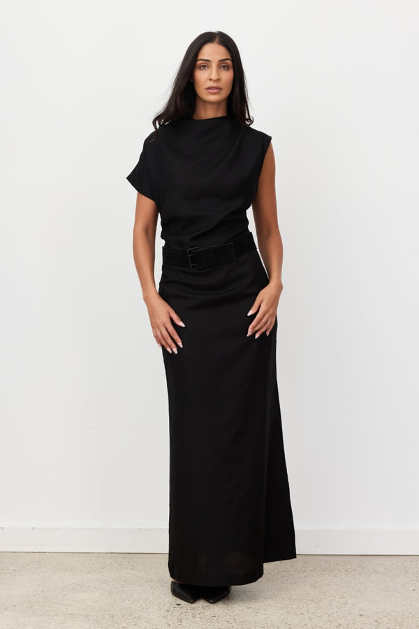 Black Velour Linen Maxi Dress