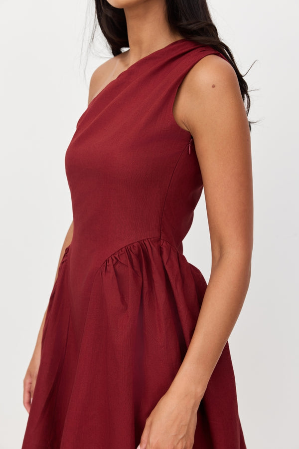 Burgundy De Sol Linen Mini Dress