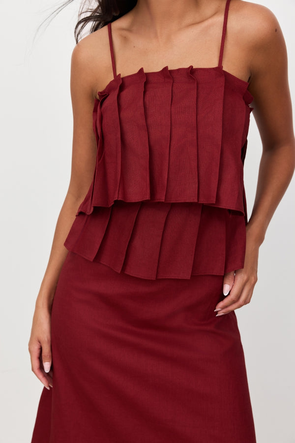 Burgundy Limoncello Linen Maxi Dress