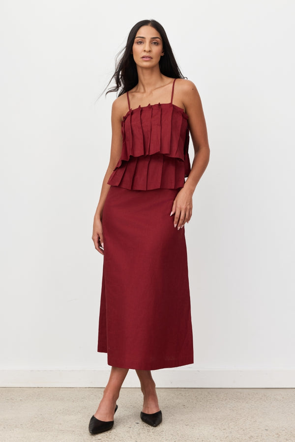 Burgundy Limoncello Linen Maxi Dress