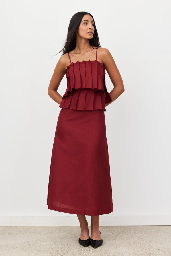 Burgundy Limoncello Linen Maxi Dress