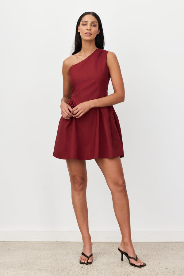 Burgundy De Sol Linen Mini Dress